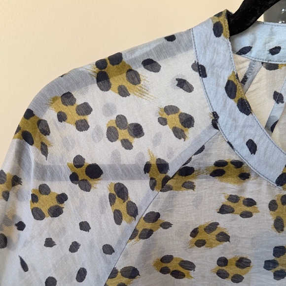 CAbi Hunter Blouse - Blue and Yellow-Green Patterned Blouse - Picture 3 of 8